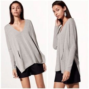 Babaton Aritzia Baylor V-neckline Side Slit Wool-Blend Long Sleeves Grey sweater